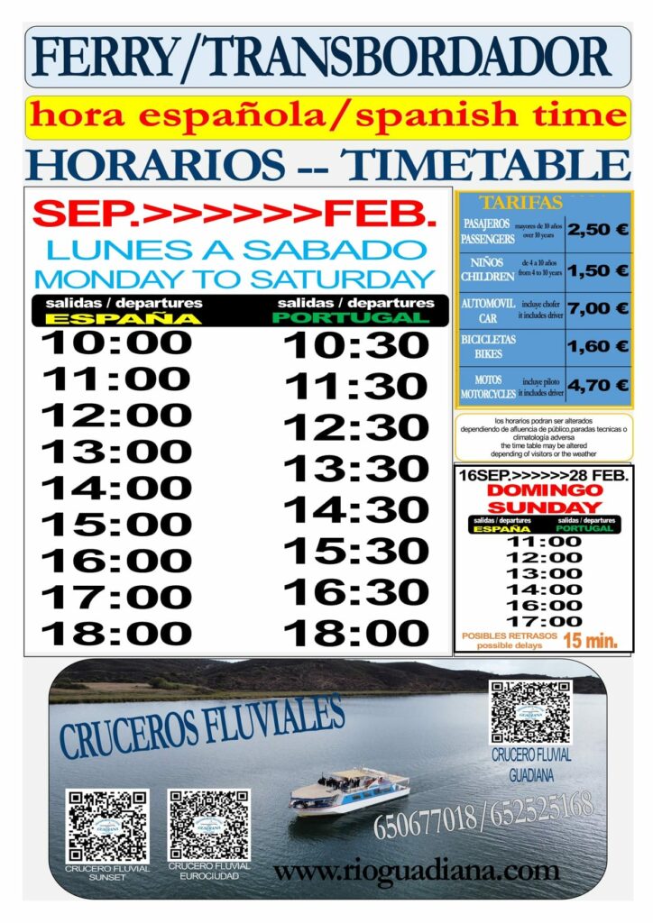 horario ferry ayamonte septiembre a febrero 2024